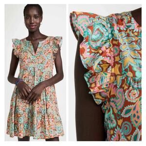 Roller Rabbit Rodez Pippa Printed Tiered Minidress In Orange Size XL